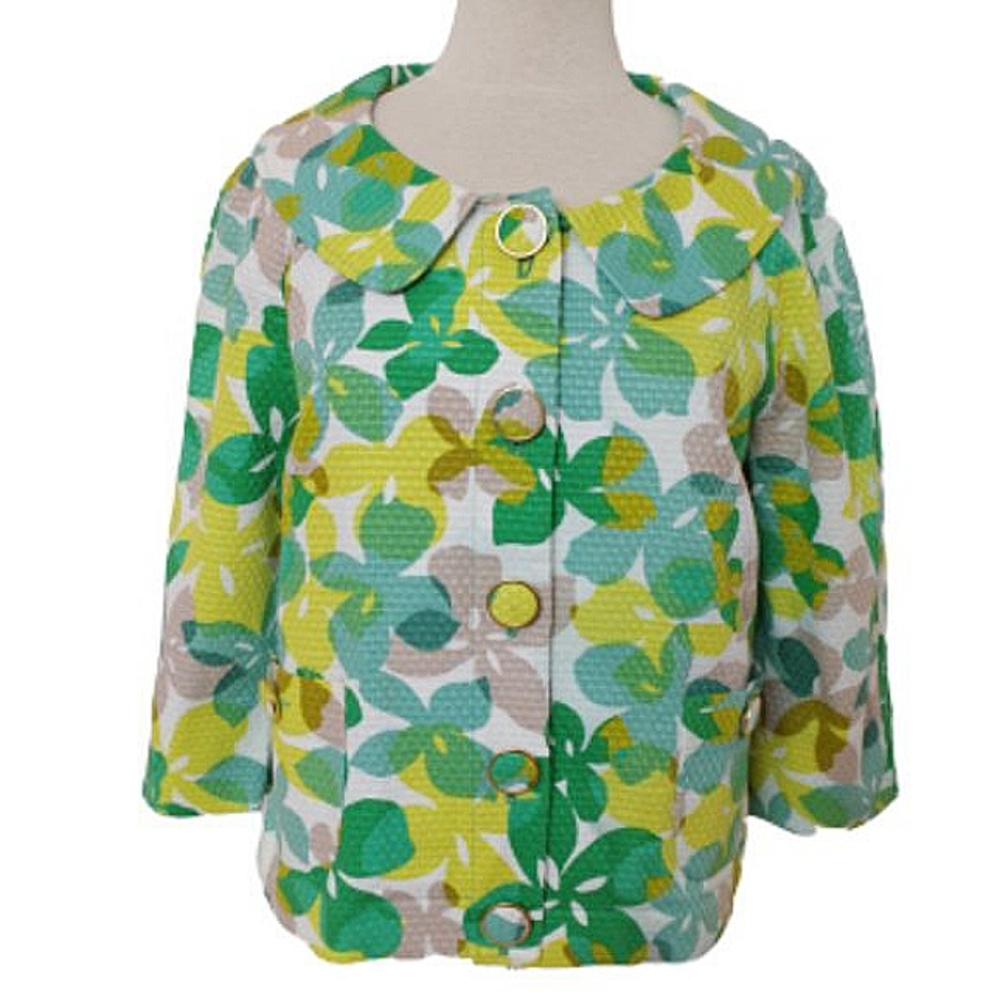 Josephine "Go Green" Textured Cotton Print Crop Sleeve Jacket NEW- Sz. 14P - Picture 3 of 6